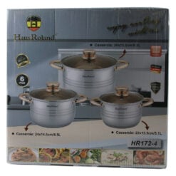 Set 3 oale cu capac din inox 22/24/26 CM