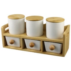 Set 6 recipiente condimente cu suport din bambus