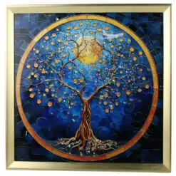 Tablou 3D cu pietricele stralucitoare 40 x 40 cm Copacul vietii cu luna