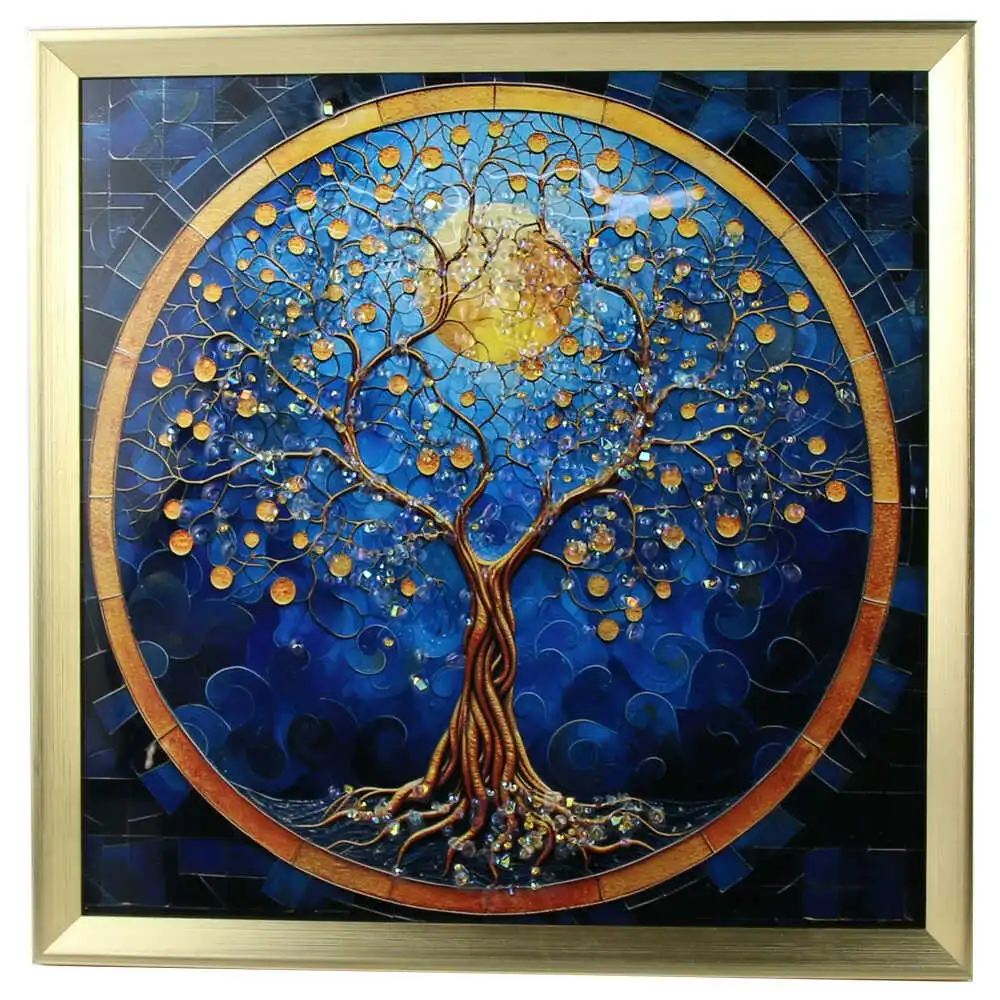 Tablou 3D cu pietricele stralucitoare 40 x 40 cm Copacul vietii cu luna Tablou 3D cu pietricele stralucitoare 40 x 40 cm Copacul vietii cu luna