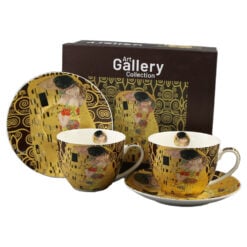 Set 2 cesti cu farfurii din portelan 250 ml "The Kiss" de Gustav Klimt