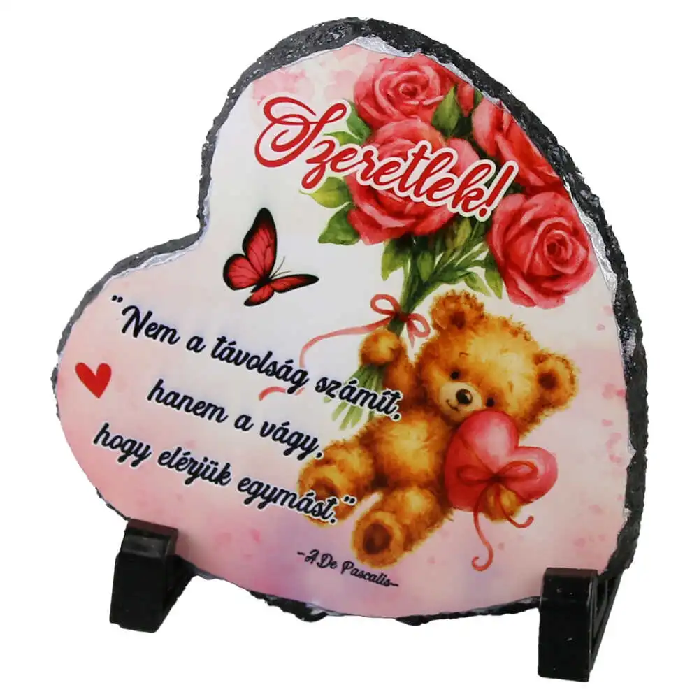 Placa ardezie inima "Szeretlek! Nem a tavolsag szamit..." 14x14 cm Placa ardezie inima "Szeretlek! Nem a tavolsag szamit..." 14x14 cm