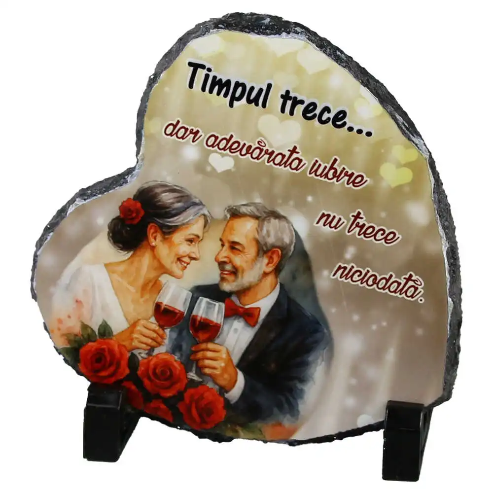Placa ardezie inima "Timpul trece..." 14x14 cm Placa ardezie inima "Timpul trece..." 14x14 cm