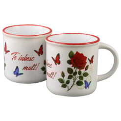 Cana ceramica vintage "Te iubesc mult!"