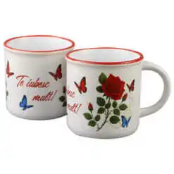 Cana ceramica vintage "Te iubesc mult!"