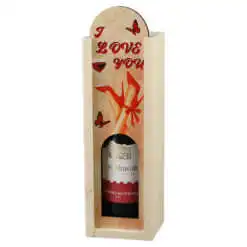 Cutie lemn cu o sticla vin 187 ml