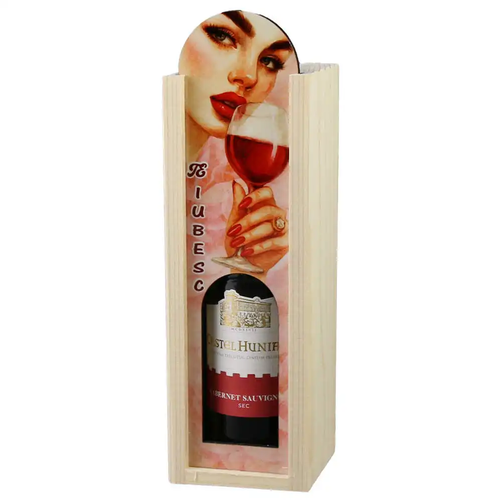 Cutie lemn cu o sticla vin 187 ml