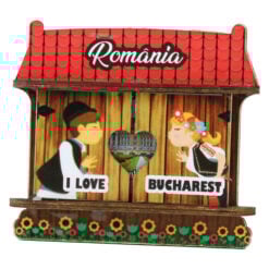 Magnet frigider din lemn "I Love Bucharest"