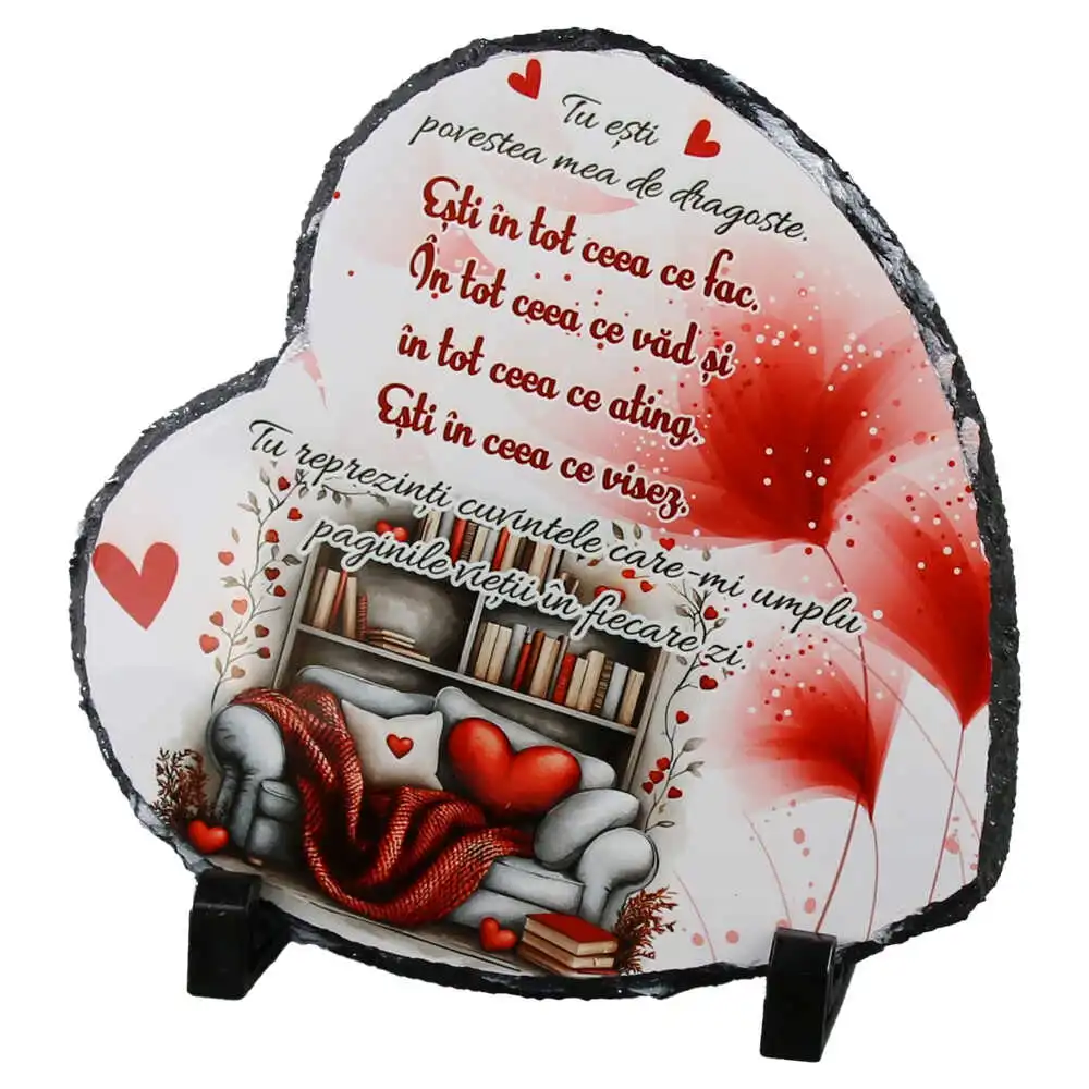 Placa ardezie inima "Tu esti povestea mea de dragoste..." 20x19 cm Placa ardezie inima "Tu esti povestea mea de dragoste..." 20x19 cm