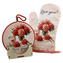 Set cadou "Love you!" cu suport ceramic decorativ