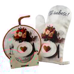 Set cadou "Te iubesc" cu suport ceramic decorativ