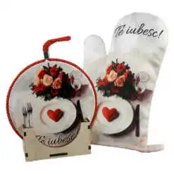 Set cadou "Te iubesc" cu suport ceramic decorativ