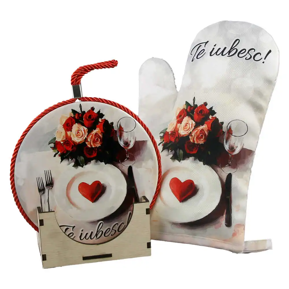 Set cadou "Te iubesc" cu suport ceramic decorativ