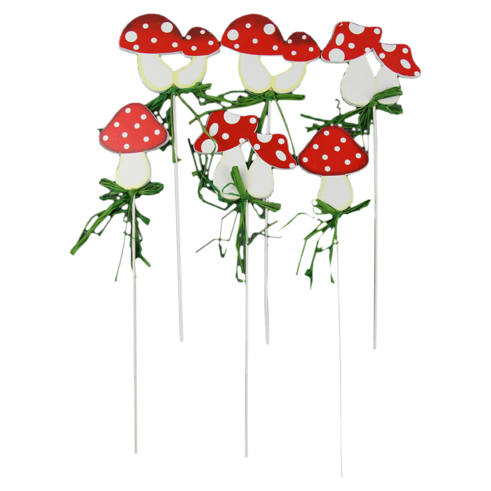 Pick ciuperca - Set 8 decoratiuni in forma de ciuperci pe bat Pick ciuperca - Set 8 decoratiuni in forma de ciuperci pe bat