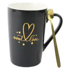 Cana ceramica cu lingurita metalica "Love"