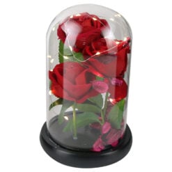 Cupola din sticla cu trandafiri rosii si LED 14x21 cm