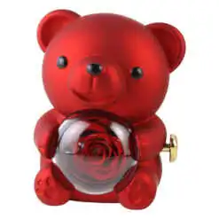 Cutie bijuterii Ursulet cu trandafir criogenat 13x16 cm