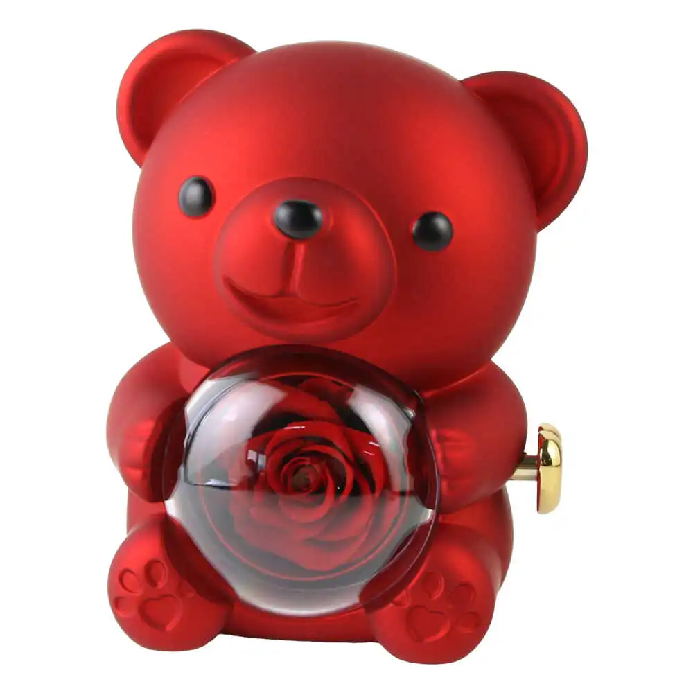 Cutie bijuterii Ursulet cu trandafir criogenat 13x16 cm Cutie bijuterii Ursulet cu trandafir criogenat 13x16 cm