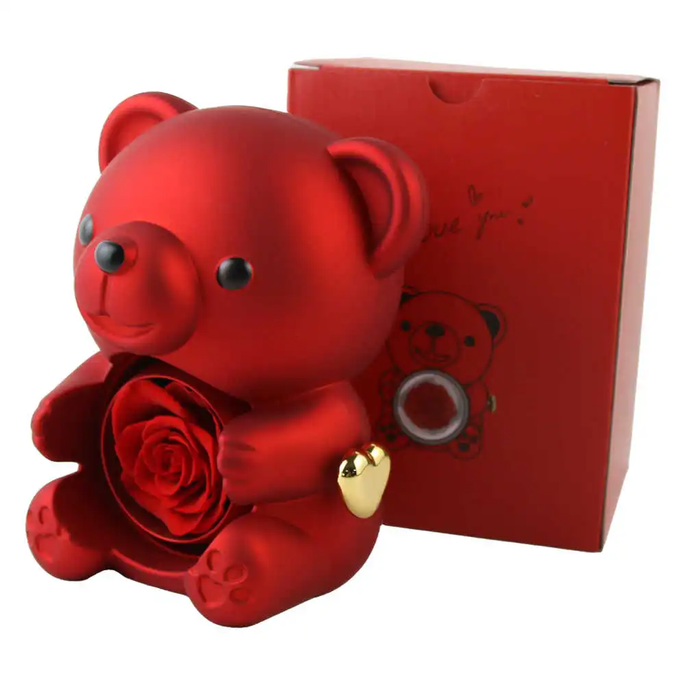 Cutie bijuterii Ursulet cu trandafir criogenat 13x16 cm Cutie bijuterii Ursulet cu trandafir criogenat 13x16 cm