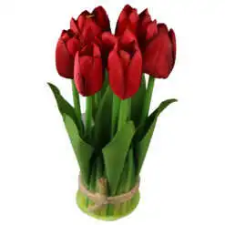 Aranjament floral cu lalele rosii artificiale 21 cm