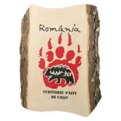 Placheta din lemn "Romania - Teritoriu pazit de ursi!" 22x28 cm