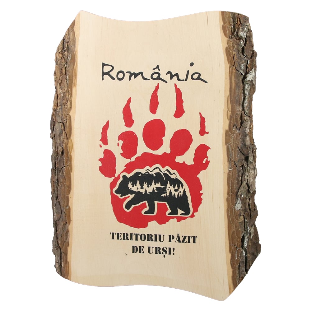 Placheta din lemn "Romania - Teritoriu pazit de ursi!" 22x28 cm Placheta din lemn "Romania - Teritoriu pazit de ursi!" 22x28 cm