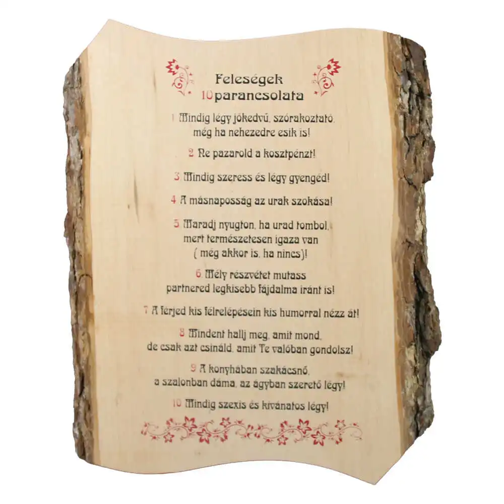 Placheta din lemn "Felesegek Tizparancsolata" 22x28 cm