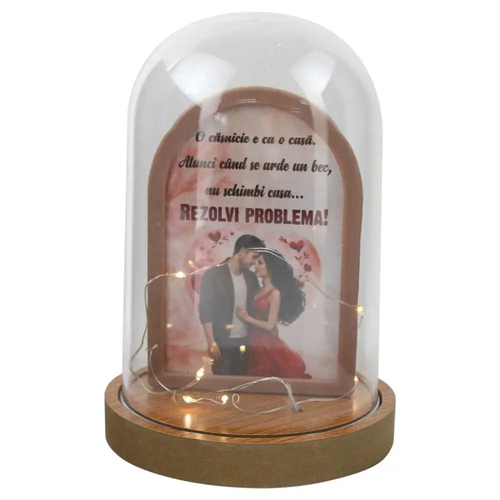 Cupola din plastic cu LED "O casnicie e ca o casa..." 12x18 cm