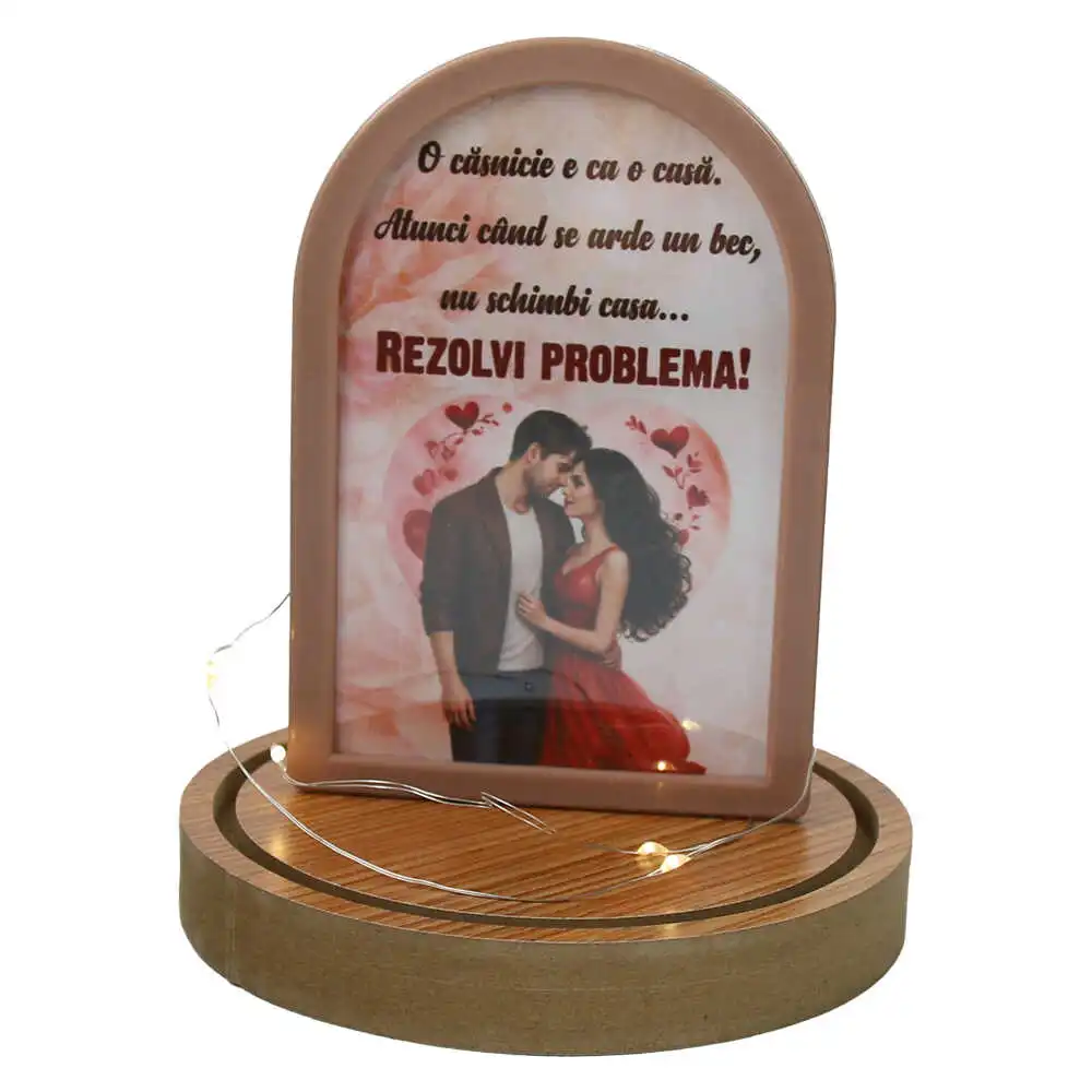 Cupola din plastic cu LED "O casnicie e ca o casa..." 12x18 cm