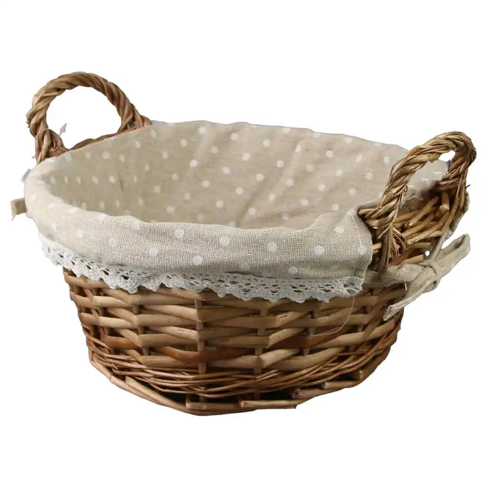 Cos rotund din rachita cu manere si husa textila 26 cm Cos rotund din rachita cu manere si husa textila 26 cm