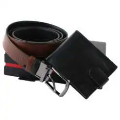 Set cadou din piele Portofel cu curea reversibila