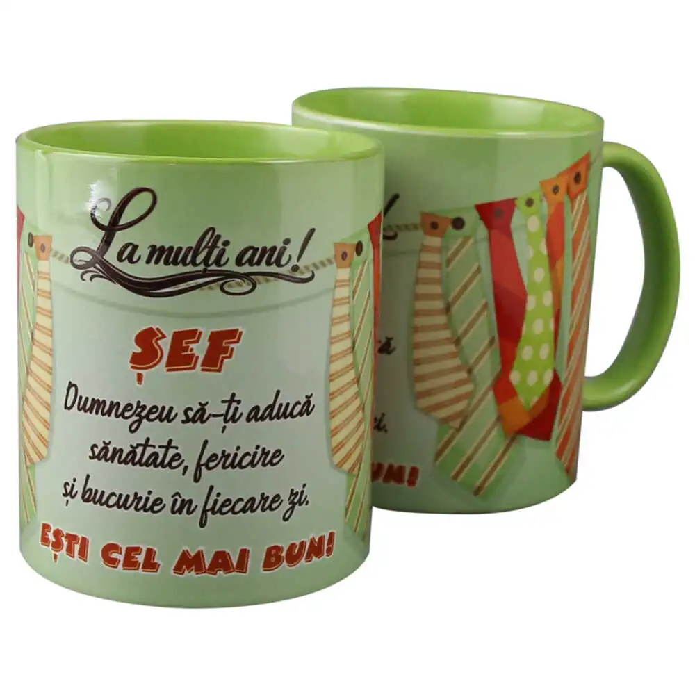 Cana ceramica "La multi ani! Sef...esti cel mai bun!" Cana ceramica "La multi ani! Sef...esti cel mai bun!"