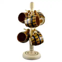 Set 6 canite ceramice artizanale pe suport din lemn 31 CM