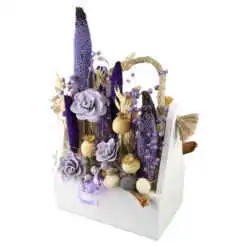 Aranjament floral cu plante uscate in cutie din lemn 20x35 cm