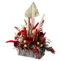 Aranjament floral cu plante uscate in cutie din lemn 20x35 cm