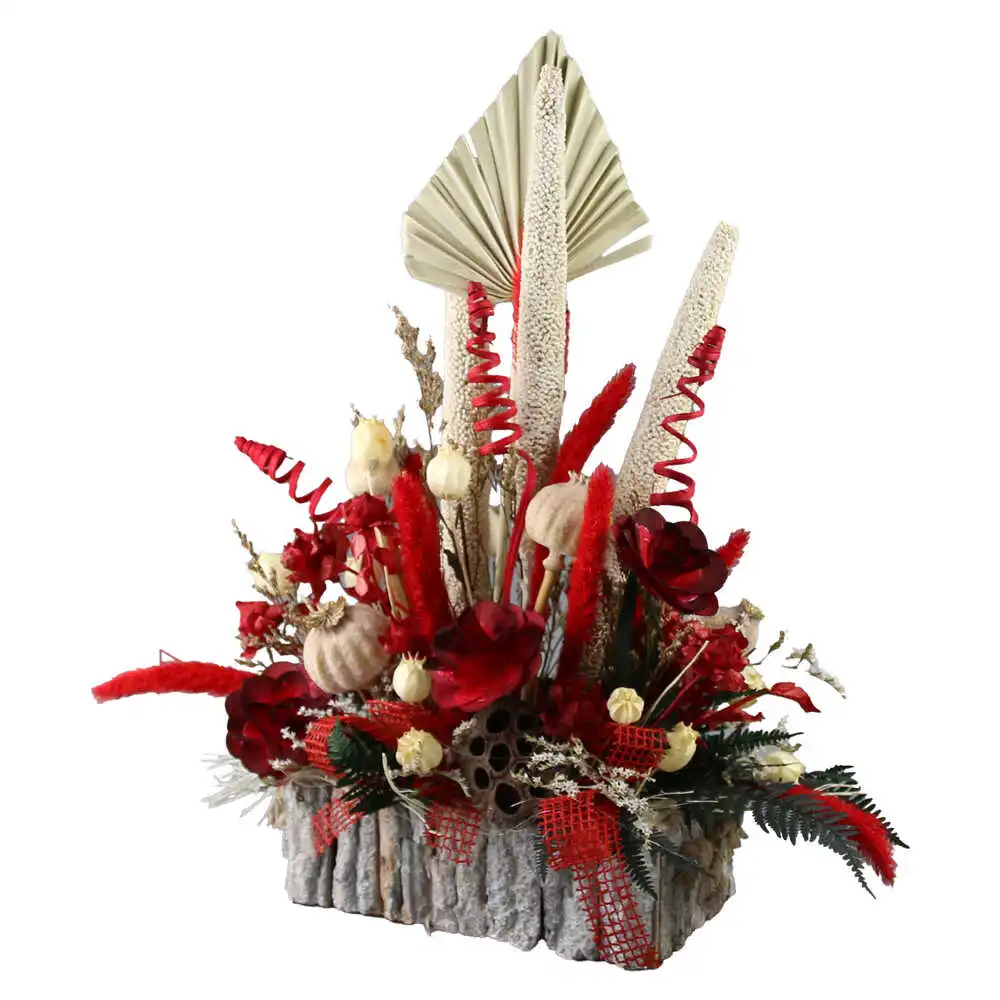Aranjament floral cu plante uscate in cutie din lemn 20x35 cm Aranjament floral cu plante uscate in cutie din lemn 20x35 cm