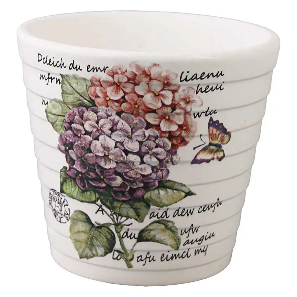 Ghiveci din ceramica decorat cu flori 9x8.5 cm Ghiveci din ceramica decorat cu flori 9x8.5 cm