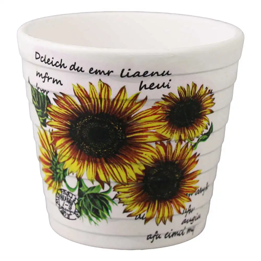Ghiveci din ceramica decorat cu flori 9x8.5 cm Ghiveci din ceramica decorat cu flori 9x8.5 cm