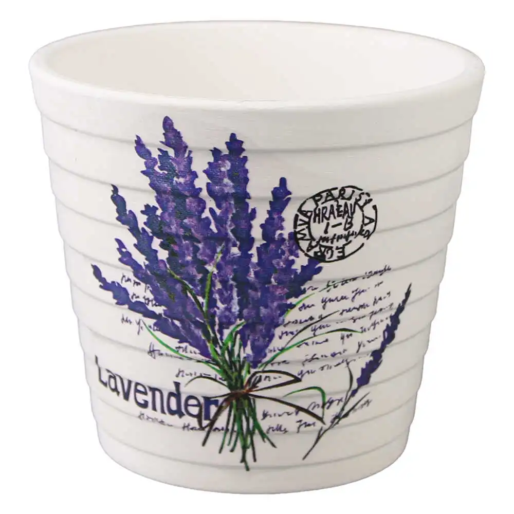 Ghiveci din ceramica decorat cu flori 9x8.5 cm Ghiveci din ceramica decorat cu flori 9x8.5 cm