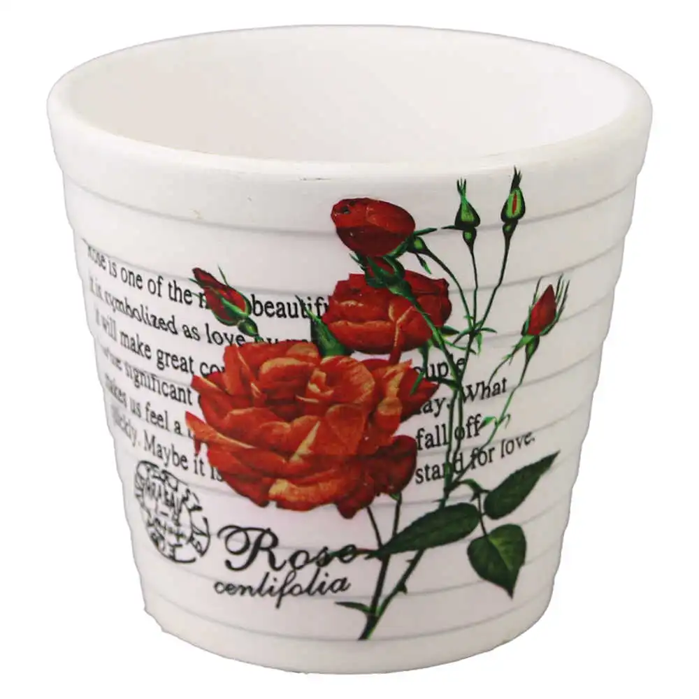 Ghiveci din ceramica decorat cu flori 9x8.5 cm Ghiveci din ceramica decorat cu flori 9x8.5 cm