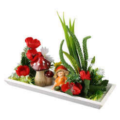 Aranjament floral cu ciuperci si figurina 30x10 cm