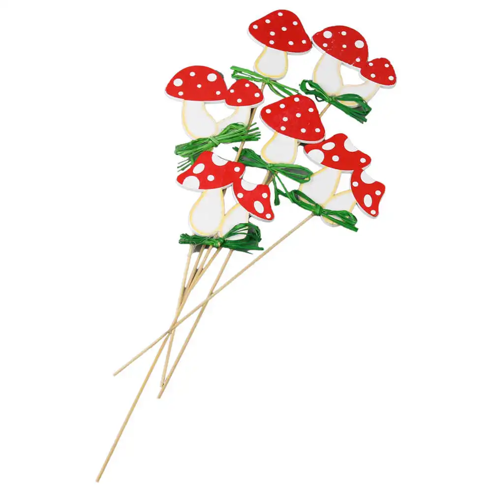 Set 6 pick-uri decorative Ciuperci din lemn 8x26 cm