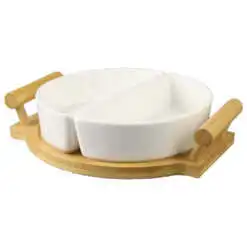 Set 2 platouri din ceramica cu suport din bambus 22x19 cm