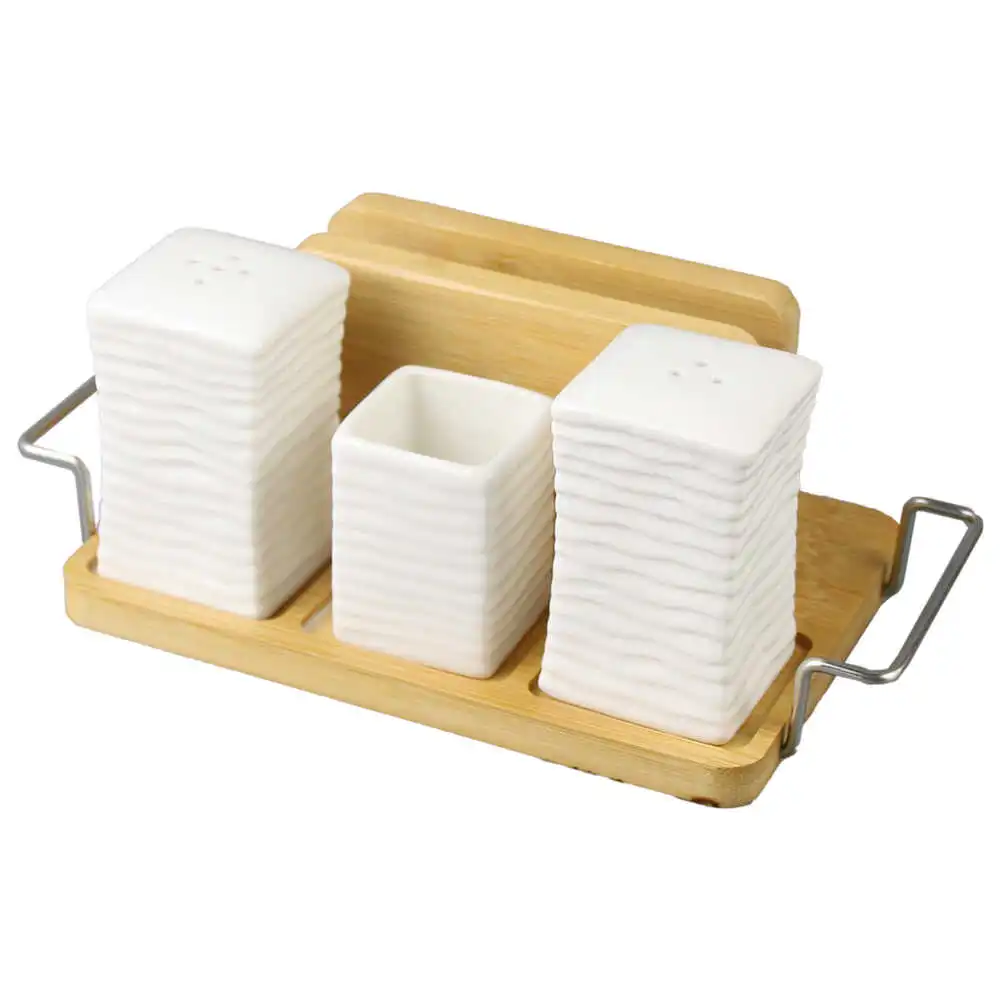 Set solnita ceramica cu suport pentru scobitori si servetele Set solnita ceramica cu suport pentru scobitori si servetele
