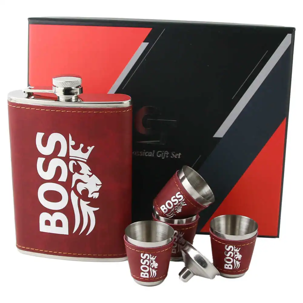 Set cadou "Boss" Plosca cu 4 pahare si palnie
