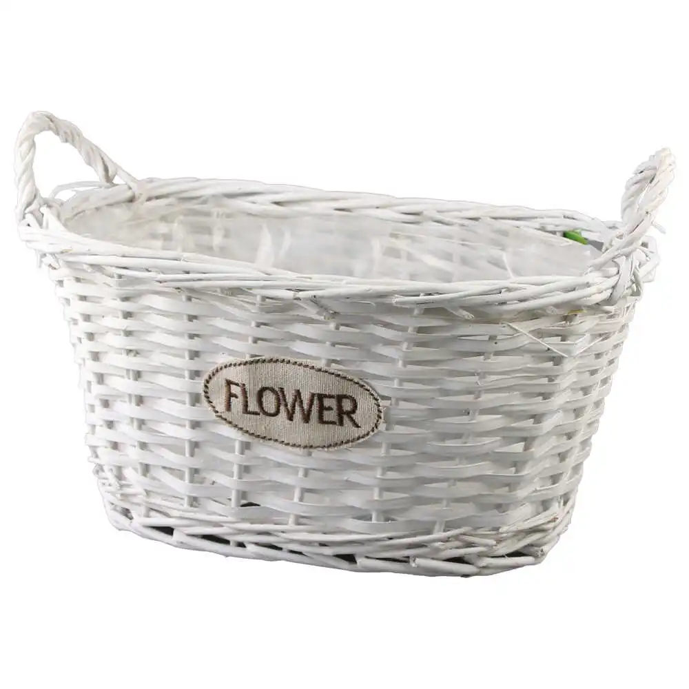 Cos oval din rachita cu manere pentru flori 33x20 cm