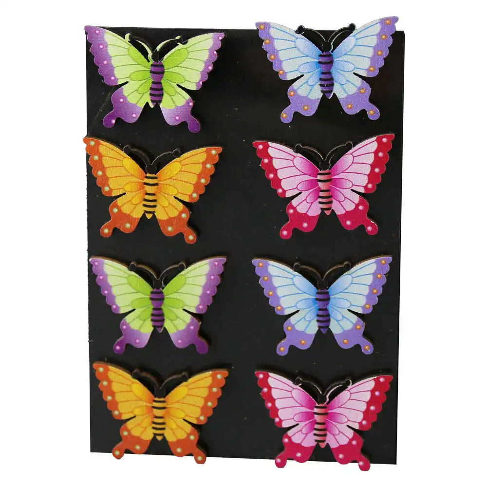 Set 8 fluturi decorativi din lemn cu autoadeziv 3.5 cm Set 8 fluturi decorativi din lemn cu autoadeziv 3.5 cm