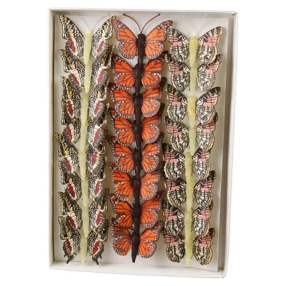 Set 24 fluturi decorativi cu clema 5 cm