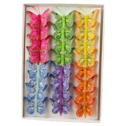 Set 24 fluturi decorativi cu clema 5 cm