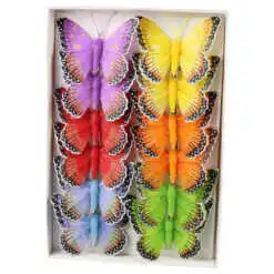 Set 12 fluturi decorativi cu clema 8 cm
